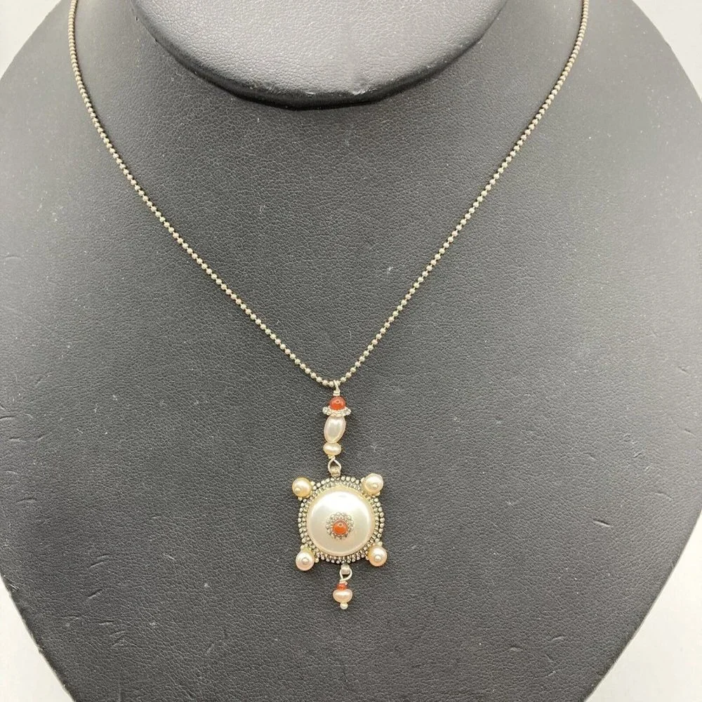 Unique Signed SATELLITE Bead Ball Chain Artisan Pearl Handcrafted 18” Necklace‎